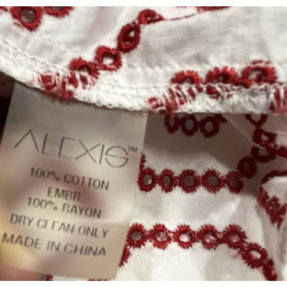Alexis Micael Red White Eyelet Embroidered Off The Shoulder Bell Sleeve Top Med - Picture 5 of 16